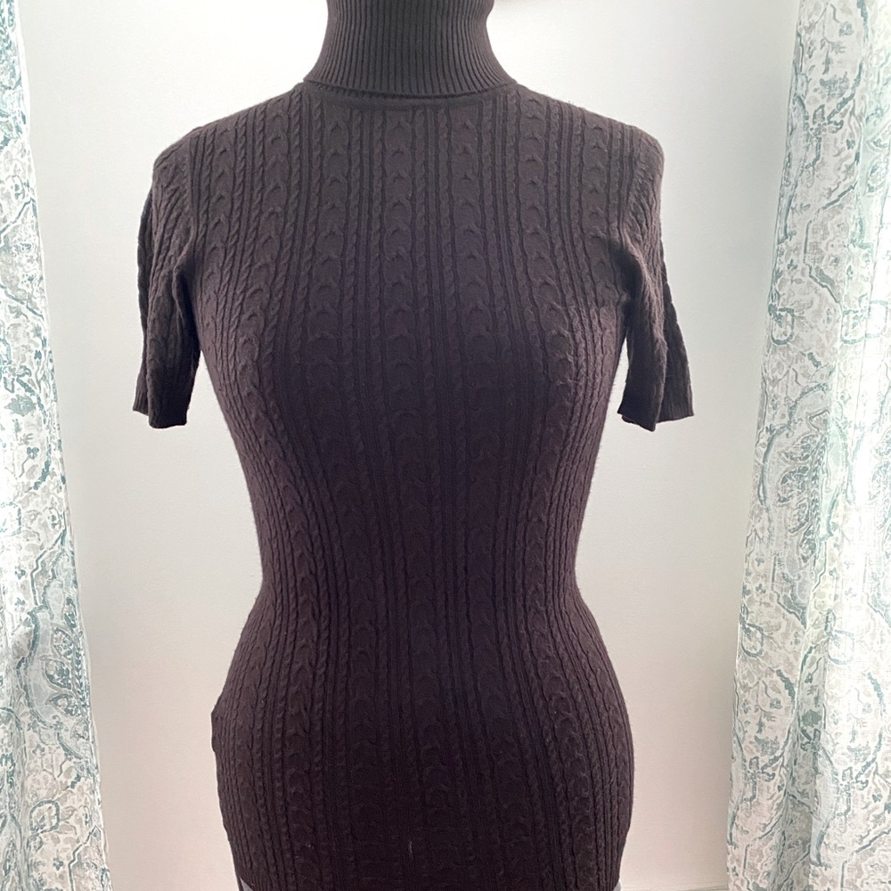 BCBG Maxazria knit short-sleeve turtleneck sweater